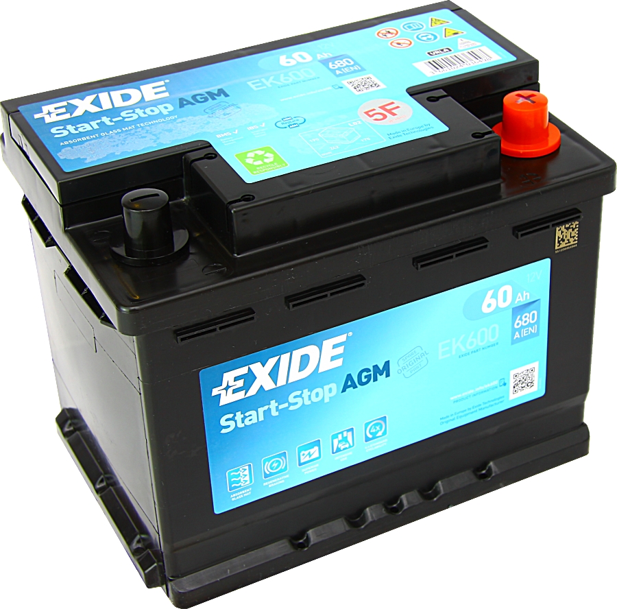 EXIDE Start-Stop AGM EK600 12 V 60 Ah AGM starter battery